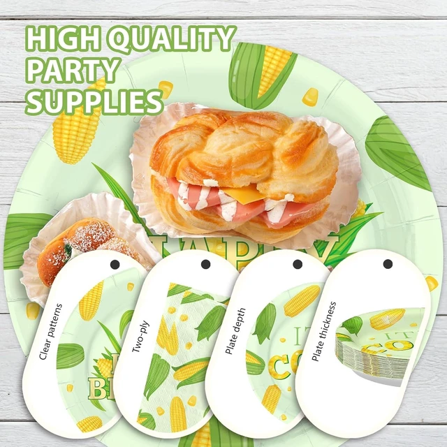 Alt view image 13 of 14 - 96 Pcs Cute Corn Birthday Party Decorations Vegetable Party Decorations Plates and Napkins Yellow Glitter Tableware Favors for Baby Shower Boys Girls Happy Birthday Party Supplies, Serves 24