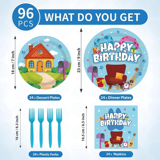 Alt view image 9 of 14 - 96Pcs Cute Blue Dogs Birthday Party Decorations Cartoon Theme Plates and Napkins Blue and Pink Disposable Tableware Set for Boys Girls Birthday Baby Shower Seasonal Party Supplies Serves 24
