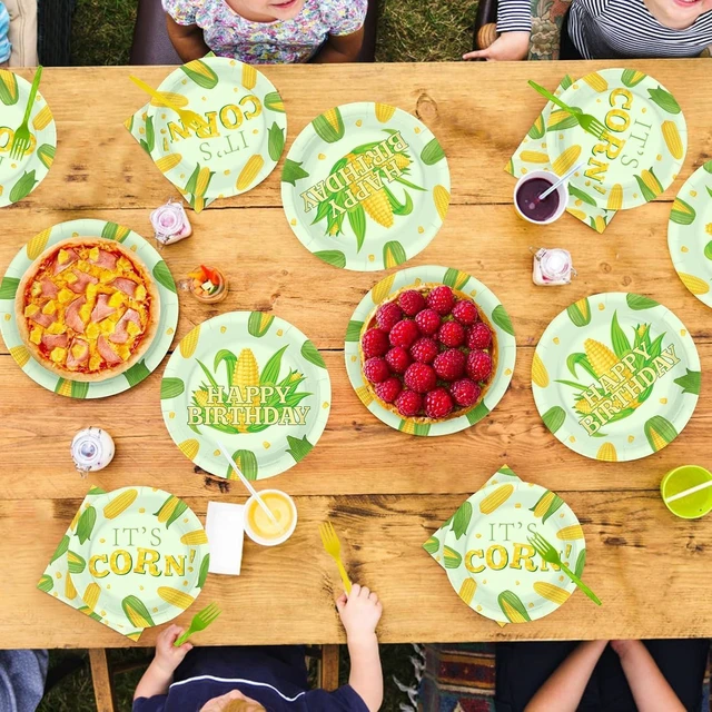 Alt view image 14 of 14 - 96 Pcs Cute Corn Birthday Party Decorations Vegetable Party Decorations Plates and Napkins Yellow Glitter Tableware Favors for Baby Shower Boys Girls Happy Birthday Party Supplies, Serves 24