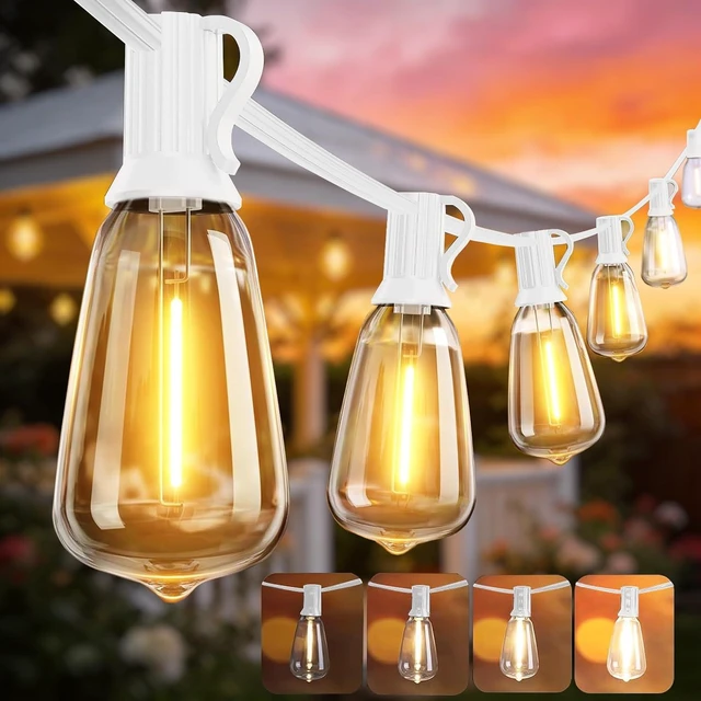 Alt view image 8 of 14 - DAMAING LED Outdoor String Lights 100FT Patio Lights with 52 Shatterproof Edison Bulbs,Dimmable Hanging Lights,Waterproof String Lights for Outside Wedding,Bistro,Porch,Backyard,2200K