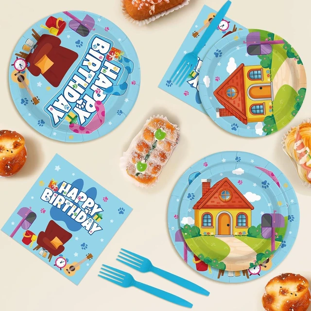 Alt view image 12 of 14 - 96Pcs Cute Blue Dogs Birthday Party Decorations Cartoon Theme Plates and Napkins Blue and Pink Disposable Tableware Set for Boys Girls Birthday Baby Shower Seasonal Party Supplies Serves 24