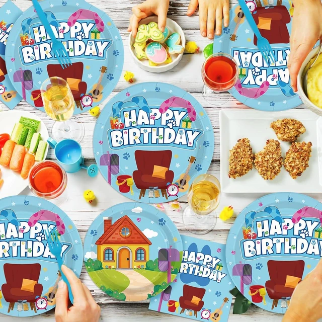 Alt view image 13 of 14 - 96Pcs Cute Blue Dogs Birthday Party Decorations Cartoon Theme Plates and Napkins Blue and Pink Disposable Tableware Set for Boys Girls Birthday Baby Shower Seasonal Party Supplies Serves 24