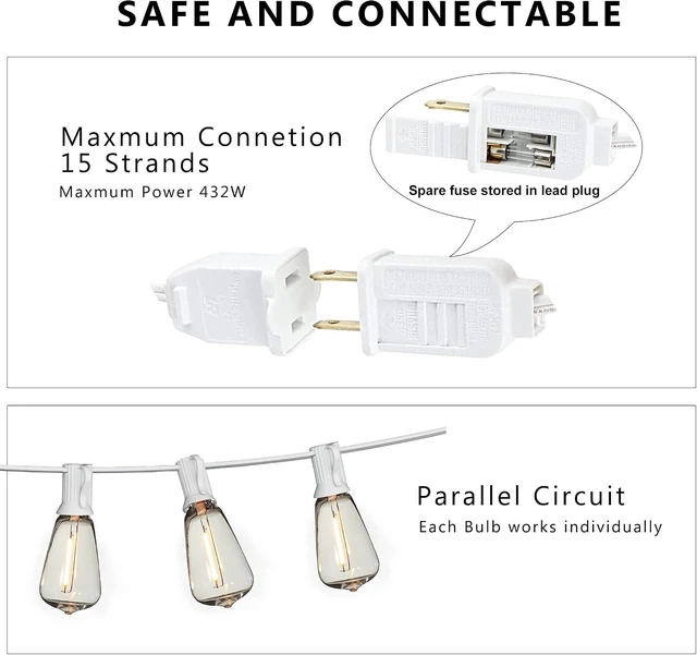 Alt view image 11 of 14 - DAMAING LED Outdoor String Lights 100FT Patio Lights with 52 Shatterproof Edison Bulbs,Dimmable Hanging Lights,Waterproof String Lights for Outside Wedding,Bistro,Porch,Backyard,2200K