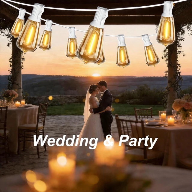 Alt view image 12 of 14 - DAMAING LED Outdoor String Lights 100FT Patio Lights with 52 Shatterproof Edison Bulbs,Dimmable Hanging Lights,Waterproof String Lights for Outside Wedding,Bistro,Porch,Backyard,2200K