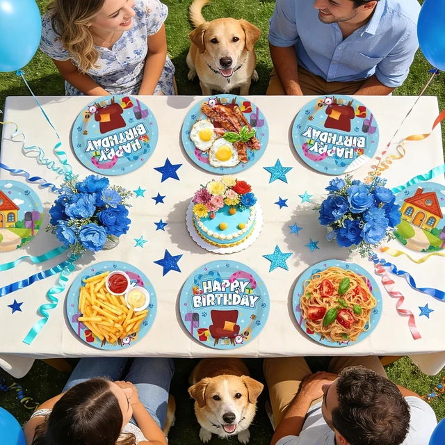 Alt view image 14 of 14 - 96Pcs Cute Blue Dogs Birthday Party Decorations Cartoon Theme Plates and Napkins Blue and Pink Disposable Tableware Set for Boys Girls Birthday Baby Shower Seasonal Party Supplies Serves 24