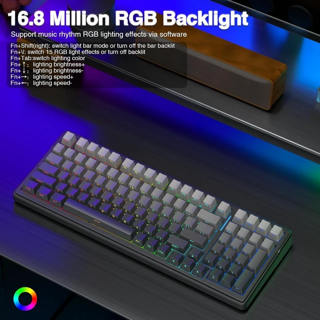 Alt view image 12 of 14 - AULA F99 Wireless Mechanical Keyboard,Gasket Structure Hot Swappable Custom Keyboard,RGB Backlit,Creamy Sound,Side Printed PBT Keycaps,2.4GHz/USB-C/BT5.0 Computer Gaming Keyboards