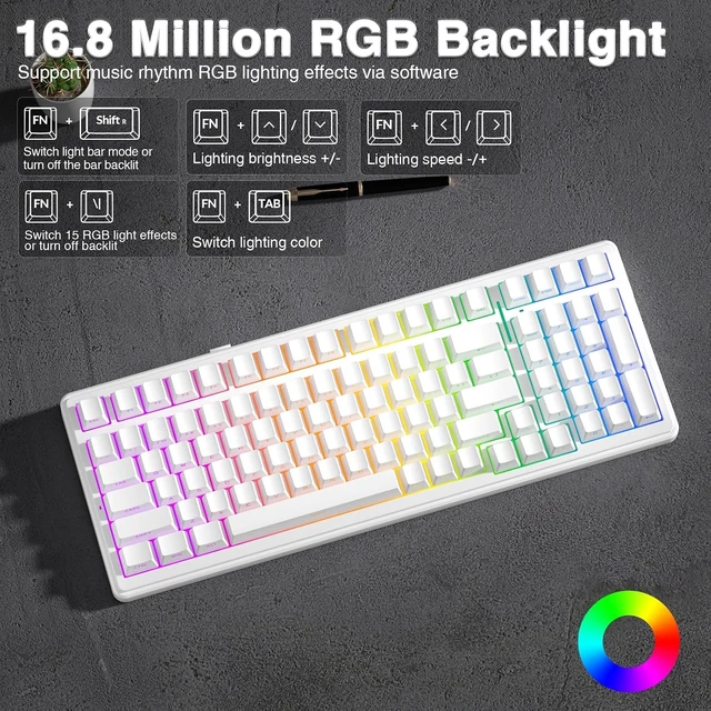 Alt view image 11 of 14 - AULA F99 Wireless Mechanical Keyboard,Triple-Mode(BT5.0/2.4GHz/USB-C),Gasket Mounted Creamy Keyboard with Linear Switches, Side Printed PBT Keycaps,RGB Backlit PC Gaming Keyboards for Win/Mac
