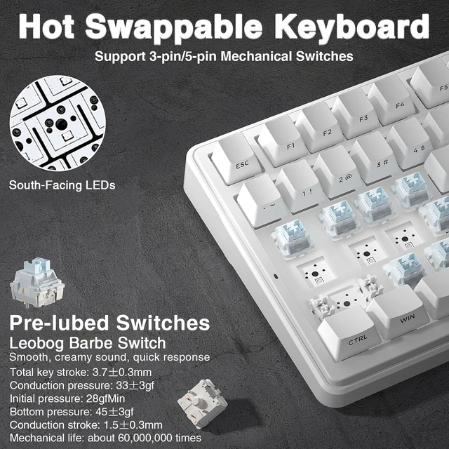 Alt view image 12 of 14 - AULA F99 Wireless Mechanical Keyboard,Triple-Mode(BT5.0/2.4GHz/USB-C),Gasket Mounted Creamy Keyboard with Linear Switches, Side Printed PBT Keycaps,RGB Backlit PC Gaming Keyboards for Win/Mac
