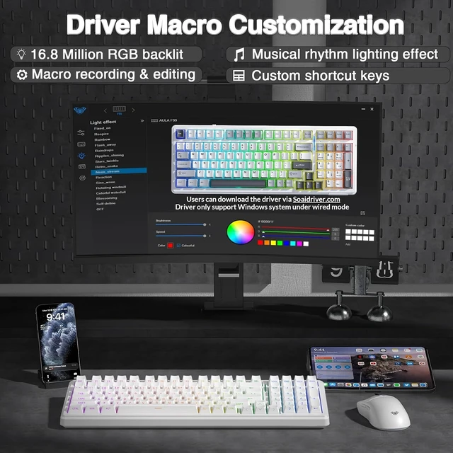 Alt view image 14 of 14 - AULA F99 Wireless Mechanical Keyboard,Triple-Mode(BT5.0/2.4GHz/USB-C),Gasket Mounted Creamy Keyboard with Linear Switches, Side Printed PBT Keycaps,RGB Backlit PC Gaming Keyboards for Win/Mac