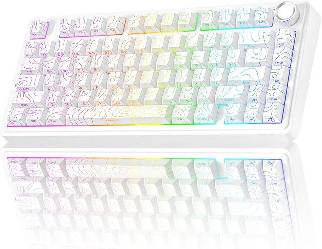 Alt view image 8 of 14 - AULA F75 Pro Wireless Mechanical Keyboard with Knob,75% Hot Swappable Custom Gaming Keyboards,RGB Backlit,Pre-lubed Switches,Side Printed PBT Keycaps Creamy Sounding Computer Keyboard, Line White