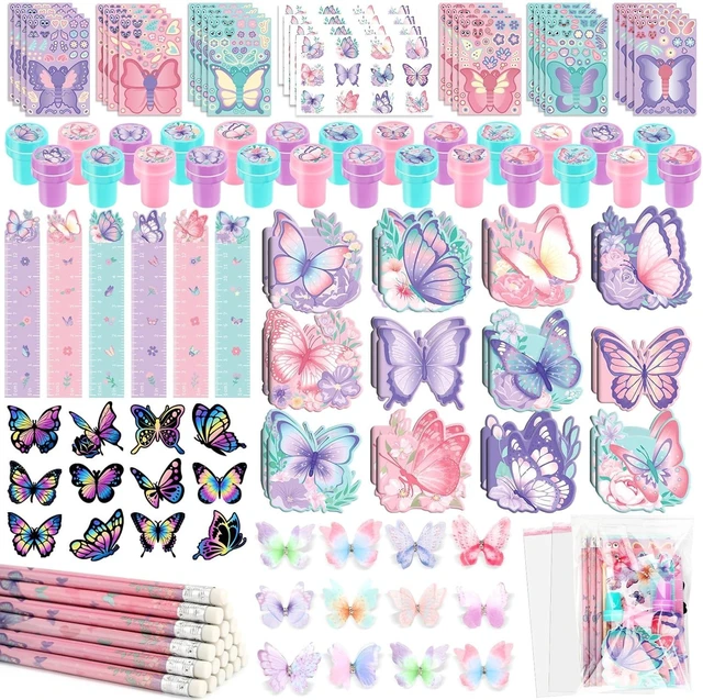 Alt view image 8 of 14 - BenLouis 108Pcs Butterfly Party Favors Butterfly Fairy School Stationery Set Bulk for Kids Spring Flower Tea Birthday Birthday Goodie Bag Stuffers Classroom Gifts Rewards Pinata Filler