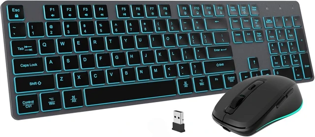 Alt view image 8 of 14 - Backlit Wireless Keyboard and Mouse Combo, Rechargeable Quiet 2.4G Cordless USB Slim Full Size for Apple iMac, MacBook, laptop and PC, Space Gray