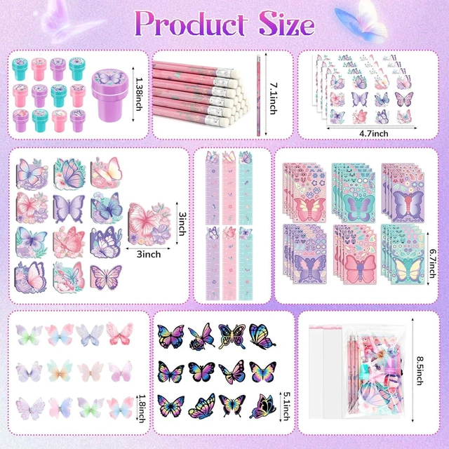 Alt view image 10 of 14 - BenLouis 108Pcs Butterfly Party Favors Butterfly Fairy School Stationery Set Bulk for Kids Spring Flower Tea Birthday Birthday Goodie Bag Stuffers Classroom Gifts Rewards Pinata Filler