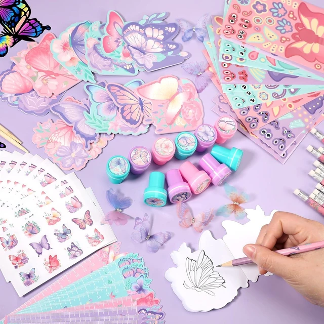 Alt view image 11 of 14 - BenLouis 108Pcs Butterfly Party Favors Butterfly Fairy School Stationery Set Bulk for Kids Spring Flower Tea Birthday Birthday Goodie Bag Stuffers Classroom Gifts Rewards Pinata Filler