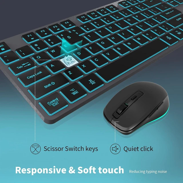 Alt view image 10 of 14 - Backlit Wireless Keyboard and Mouse Combo, Rechargeable Quiet 2.4G Cordless USB Slim Full Size for Apple iMac, MacBook, laptop and PC, Space Gray