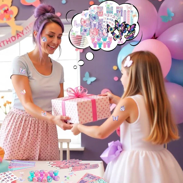 Alt view image 14 of 14 - BenLouis 108Pcs Butterfly Party Favors Butterfly Fairy School Stationery Set Bulk for Kids Spring Flower Tea Birthday Birthday Goodie Bag Stuffers Classroom Gifts Rewards Pinata Filler