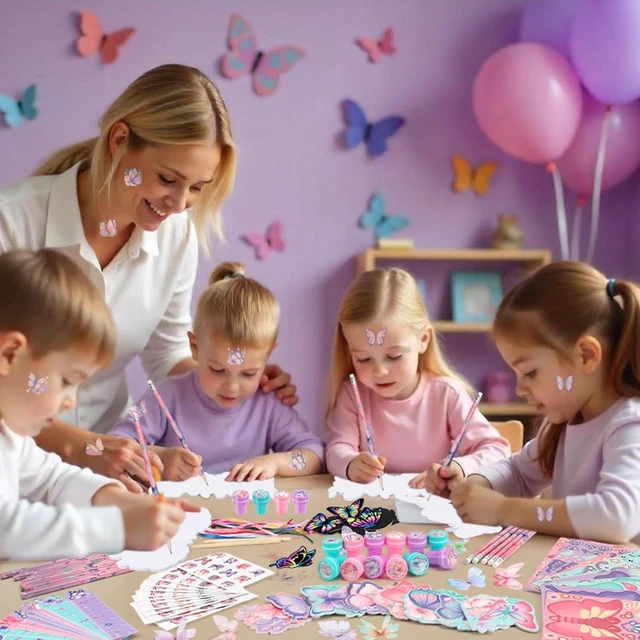 Alt view image 12 of 14 - BenLouis 108Pcs Butterfly Party Favors Butterfly Fairy School Stationery Set Bulk for Kids Spring Flower Tea Birthday Birthday Goodie Bag Stuffers Classroom Gifts Rewards Pinata Filler