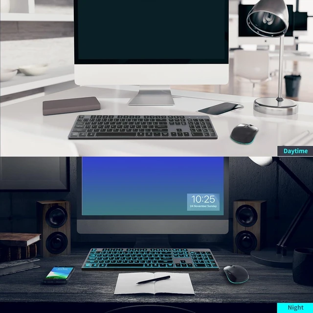 Alt view image 14 of 14 - Backlit Wireless Keyboard and Mouse Combo, Rechargeable Quiet 2.4G Cordless USB Slim Full Size for Apple iMac, MacBook, laptop and PC, Space Gray