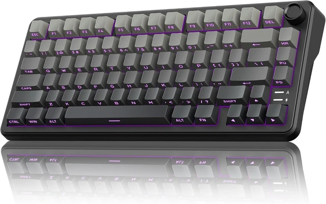 Alt view image 8 of 14 - RedThunder K75 Wireless Mechanical Gaming Keyboard, 75% Hot Swappable Creamy Keyboard with Knob, RGB Backlit, Pre-lubed Linear Switches, Side Printed PBT Keycaps, Wireless/Wired/BT5.0, Gradient Gray