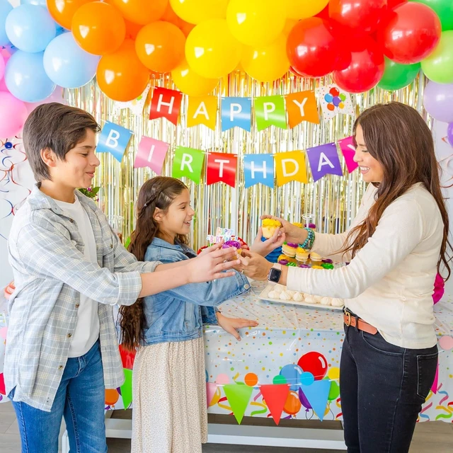Alt view image 9 of 14 - 275 PC Colorful Birthday Party Decorations for Boy, Girl- Rainbow Party Supplies, Happy Birthday Banner, Balloons Garland Arch Kit Tablecloth Honeycomb Cake Topper Plates Cups Napkins Straws, 25 Guest