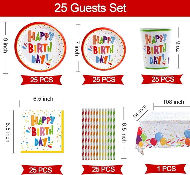 Alt view image 10 of 14 - 275 PC Colorful Birthday Party Decorations for Boy, Girl- Rainbow Party Supplies, Happy Birthday Banner, Balloons Garland Arch Kit Tablecloth Honeycomb Cake Topper Plates Cups Napkins Straws, 25 Guest