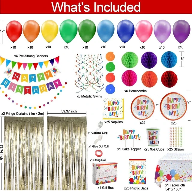 Alt view image 12 of 14 - 275 PC Colorful Birthday Party Decorations for Boy, Girl- Rainbow Party Supplies, Happy Birthday Banner, Balloons Garland Arch Kit Tablecloth Honeycomb Cake Topper Plates Cups Napkins Straws, 25 Guest