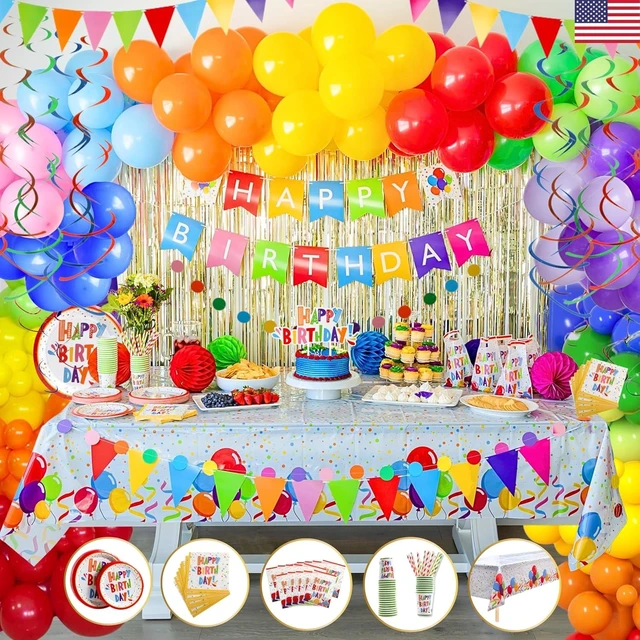 Alt view image 8 of 14 - 275 PC Colorful Birthday Party Decorations for Boy, Girl- Rainbow Party Supplies, Happy Birthday Banner, Balloons Garland Arch Kit Tablecloth Honeycomb Cake Topper Plates Cups Napkins Straws, 25 Guest