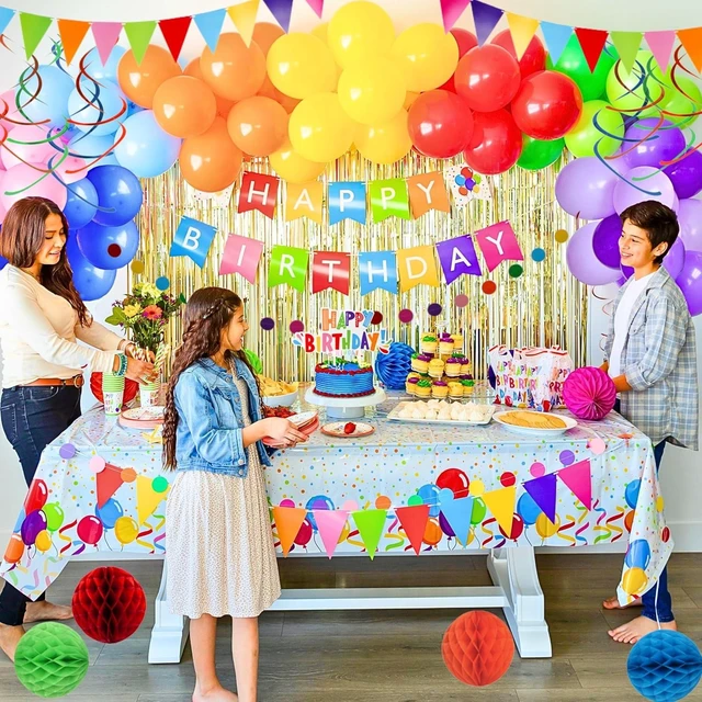 Alt view image 11 of 14 - 275 PC Colorful Birthday Party Decorations for Boy, Girl- Rainbow Party Supplies, Happy Birthday Banner, Balloons Garland Arch Kit Tablecloth Honeycomb Cake Topper Plates Cups Napkins Straws, 25 Guest