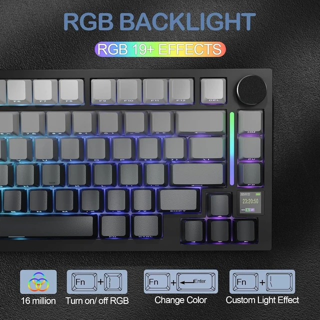 Alt view image 12 of 14 - ATTACK SHARK X820 Ultra 75% Wireless Gaming Mechanical Keyboard Hot-Swappable Gasket Mount RGB Backlit BT/2.4G/Wired Custom Keyboard with Smart TFT Display&Knob QMK Driver-Moonlit Night&Gift Switch