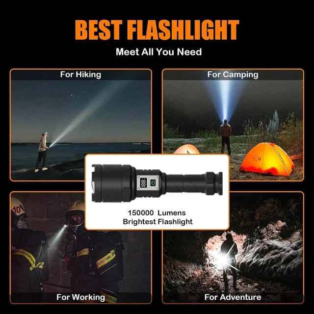 Alt view image 14 of 14 - Rechargeable Flashlights MAX 200000 High Lumens,Super Bright 30W LED Flashlight,High Powered Brightest Flashlight for Emergencies/Camping Gear,Zoomable,Waterproof,5 Modes,USB Handheld Flash Light