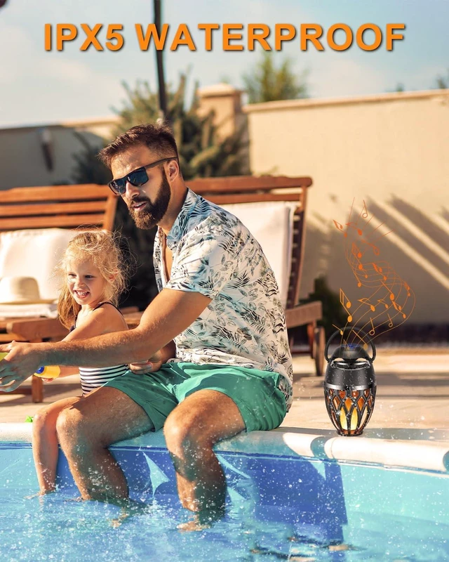 Alt view image 11 of 14 - MOFOKEAY 2 Pack Outdoor Bluetooth Speakers,Wireless Speakers with LED Flame Flickers,IP5X Waterproof Torch Lights Lantern Speakers for Patio Yard Pool Party,Gifts for Men/Women