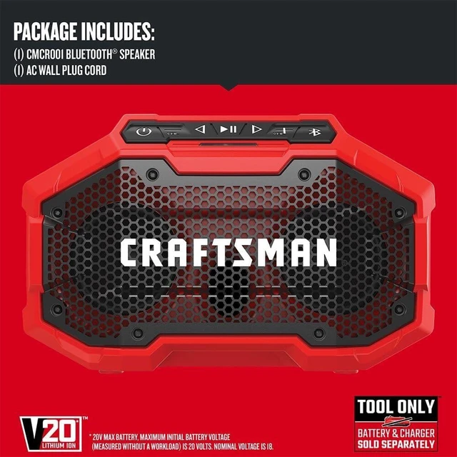 Alt view image 9 of 14 - CRAFTSMAN V20 Wireless Portable Bluetooth Speaker, Tool Only (CMCR001B), Red