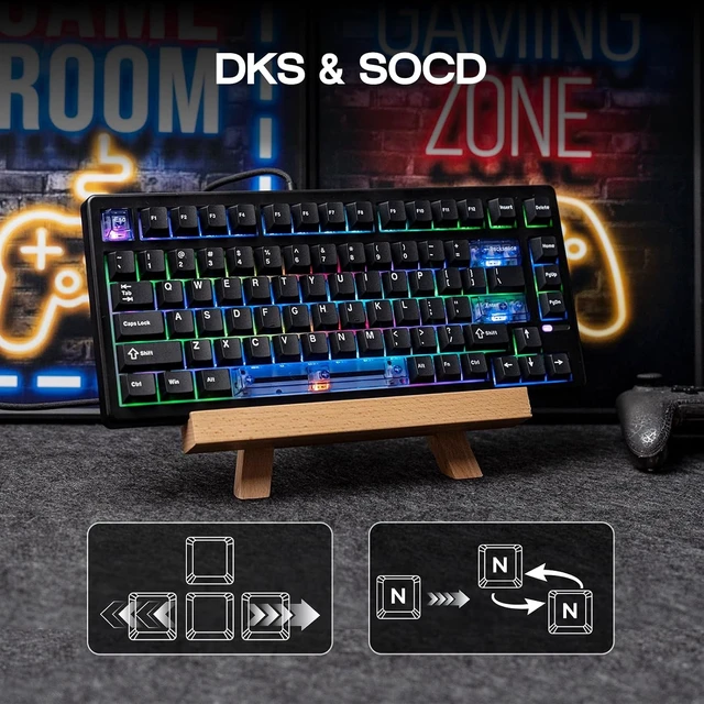 Alt view image 12 of 14 - EPOMAKER HE80 Hall Effect Gaming Keyboard, 8K Polling & 32K Scan, Creamy Gasket, DKS, SOCD, Hot-Swappable, RGB Backlit, Wired Gaming Keyboard for PC & Mac (Black)