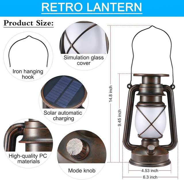 Alt view image 13 of 14 - Solar Lantern Outdoor, Hanging Solar Lights Flickering Flame LED Vintage Lantern, Waterproof Camping Lamps, Auto On/Off Landscape Decor for Table Patio Garden Yard Pathway Porch, 2 Pack