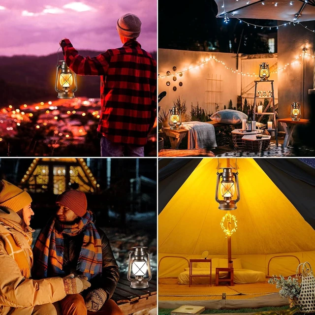 Alt view image 12 of 14 - Solar Lantern Outdoor, Hanging Solar Lights Flickering Flame LED Vintage Lantern, Waterproof Camping Lamps, Auto On/Off Landscape Decor for Table Patio Garden Yard Pathway Porch, 2 Pack