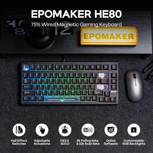 Alt view image 9 of 14 - EPOMAKER HE80 Hall Effect Gaming Keyboard, 8K Polling & 32K Scan, Creamy Gasket, DKS, SOCD, Hot-Swappable, RGB Backlit, Wired Gaming Keyboard for PC & Mac (Black)