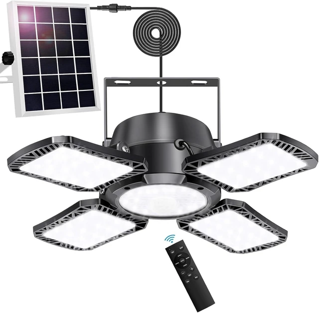 Alt view image 8 of 14 - Auzev Solar Shed Light Indoor Outdoor Upgrade 176 LED 4 and 1 Heads Solar Powered Motion Sensor Pandent Daytime Work Lights with 4 Modes Remote Control Security lamp for Garage Gazebo Barn