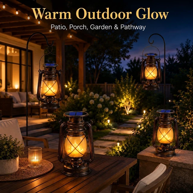 Alt view image 12 of 14 - Solar Lantern Outdoor Hanging Solar Lights Dancing Flame Led Waterproof Camping Lamps, Landscape Decor for Table Patio Garden Yard Pathway Porch 2 Pack