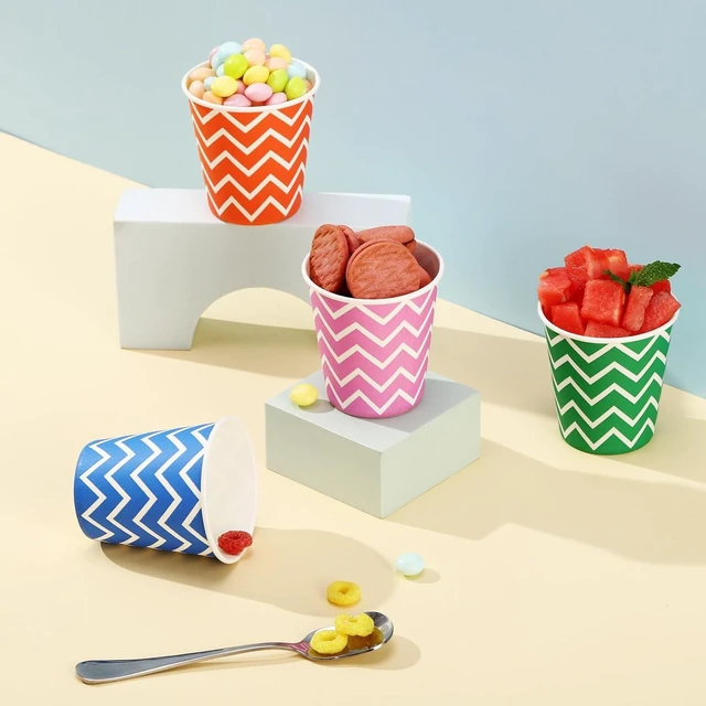 Alt view image 12 of 14 - 500 Pack 5oz Paper Cups, Multicolor Paper Disposable Cups, Small Mouthwash Cups, Cold Beverage Drinking Cup for Party, Travel and Event (Strip)