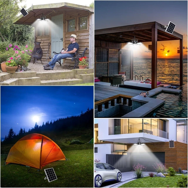 Alt view image 14 of 14 - Auzev Solar Shed Light Indoor Outdoor Upgrade 176 LED 4 and 1 Heads Solar Powered Motion Sensor Pandent Daytime Work Lights with 4 Modes Remote Control Security lamp for Garage Gazebo Barn