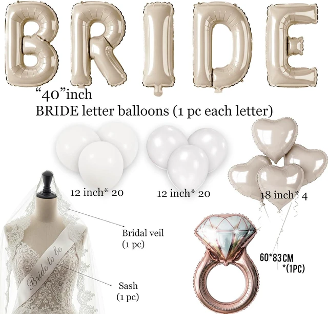 Alt view image 12 of 14 - Cream White Bridal Shower party decorations with huge 40 Inch BRIDE letter Pearl Balloons BRIDE to be Sash Bridal Veil and Diamond Ring Heart shape Balloons For Bachelorette party Wedding supplies