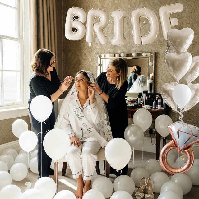 Alt view image 14 of 14 - Cream White Bridal Shower party decorations with huge 40 Inch BRIDE letter Pearl Balloons BRIDE to be Sash Bridal Veil and Diamond Ring Heart shape Balloons For Bachelorette party Wedding supplies