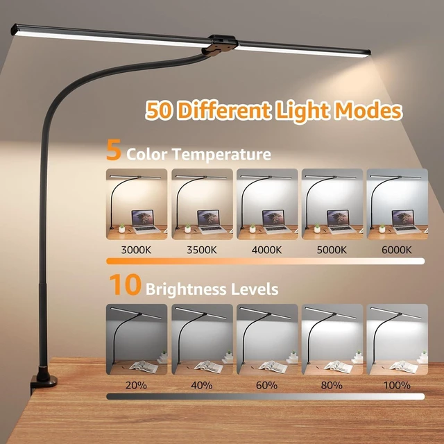 Alt view image 9 of 14 - ShineTech LED Desk Lamp for Home Office, Ultra Bright Clamp Light with Flexible Gooseneck, 25 Lighting Modes, Eye-Caring Architect Lamp for Dual Monitors, Reading & Gaming Setup