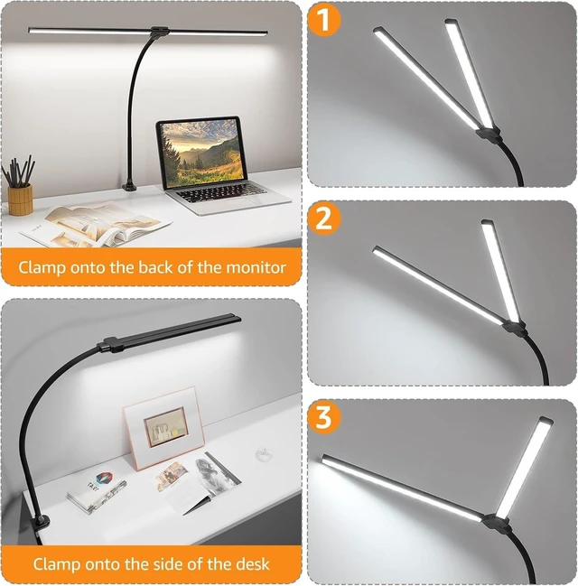Alt view image 13 of 14 - ShineTech LED Desk Lamp for Home Office, Ultra Bright Clamp Light with Flexible Gooseneck, 25 Lighting Modes, Eye-Caring Architect Lamp for Dual Monitors, Reading & Gaming Setup