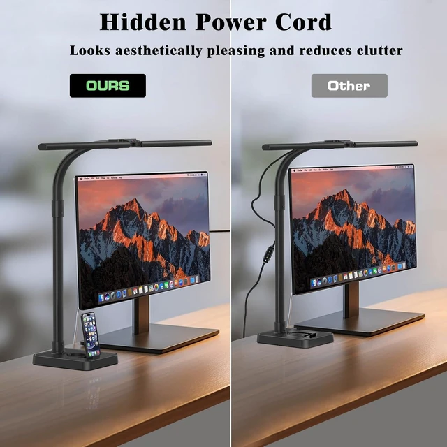 Alt view image 12 of 14 - GAEFURY LED Desk Lamp for Home Office, 24W Bright Desk Lamp with Phone Holder Base - 25 Lighting Modes Eye-Caring Desk Light Adjustable Gooseneck Lamp for Workbench Drafting Reading Study
