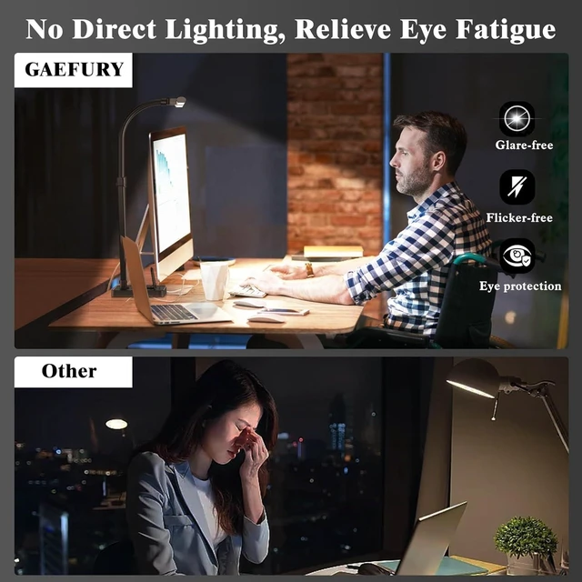 Alt view image 11 of 14 - GAEFURY LED Desk Lamp for Home Office, 24W Bright Desk Lamp with Phone Holder Base - 25 Lighting Modes Eye-Caring Desk Light Adjustable Gooseneck Lamp for Workbench Drafting Reading Study