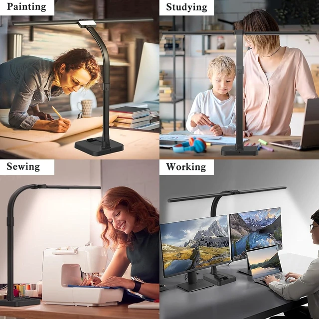 Alt view image 14 of 14 - GAEFURY LED Desk Lamp for Home Office, 24W Bright Desk Lamp with Phone Holder Base - 25 Lighting Modes Eye-Caring Desk Light Adjustable Gooseneck Lamp for Workbench Drafting Reading Study