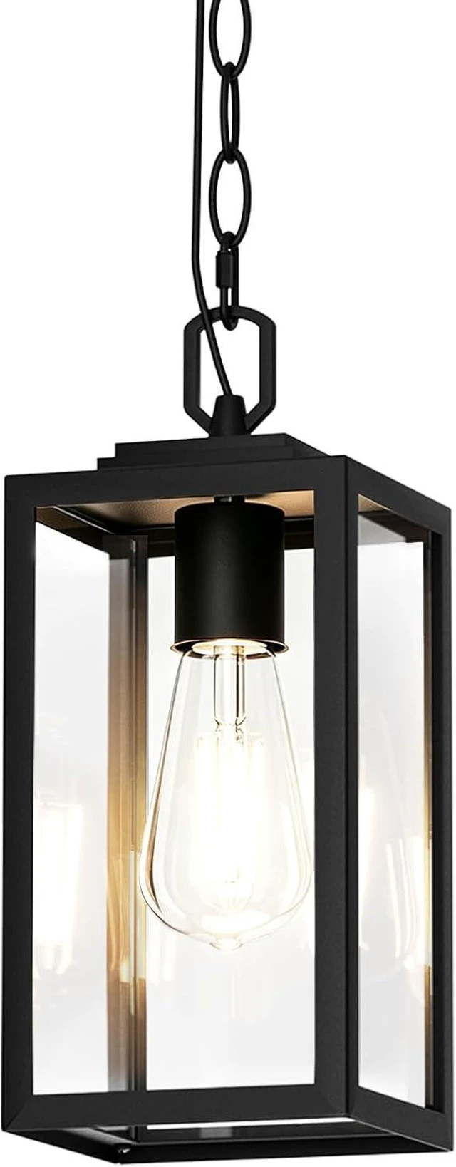 Alt view image 8 of 14 - Modern Outdoor Pendant Light, 1-Light Outdoor Hanging Lantern Light, Matte Black Aluminum with Clear Glass, Exterior Pendant Lighting Fixture for Porch, Yard, Gazebo