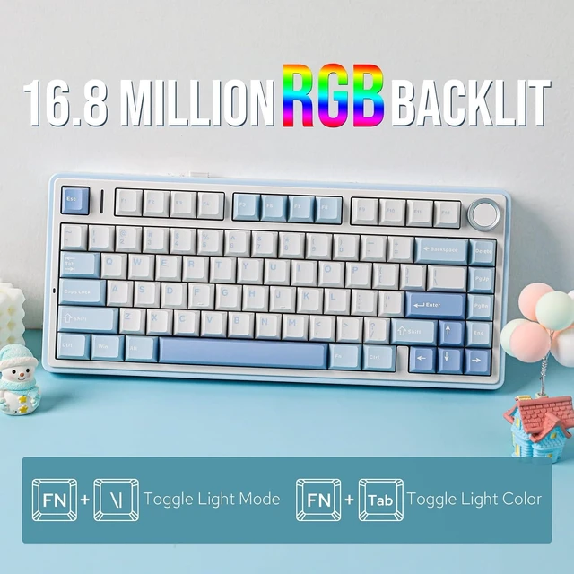 Alt view image 12 of 14 - EPOMAKER x Aula F75 Gasket Mechanical Keyboard, 75% Wireless Hot Swappable Gaming Keyboard with Five-Layer Padding&Knob, BT/2.4GHz/USB-C, RGB (Sea Salt Blue, LEOBOG Reaper Switch)