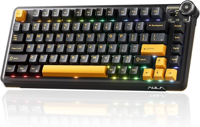Alt view image 7 of 12 - AU75 Wireless Mechanical Keyboard, x Aula 75% Hot-Swappable RGB Gaming Keyboard with Multi-Device Connectivity, Customizable LED Backlit, Knob Control, PBT Keycaps for Windows, Mac, PC, Tablet
